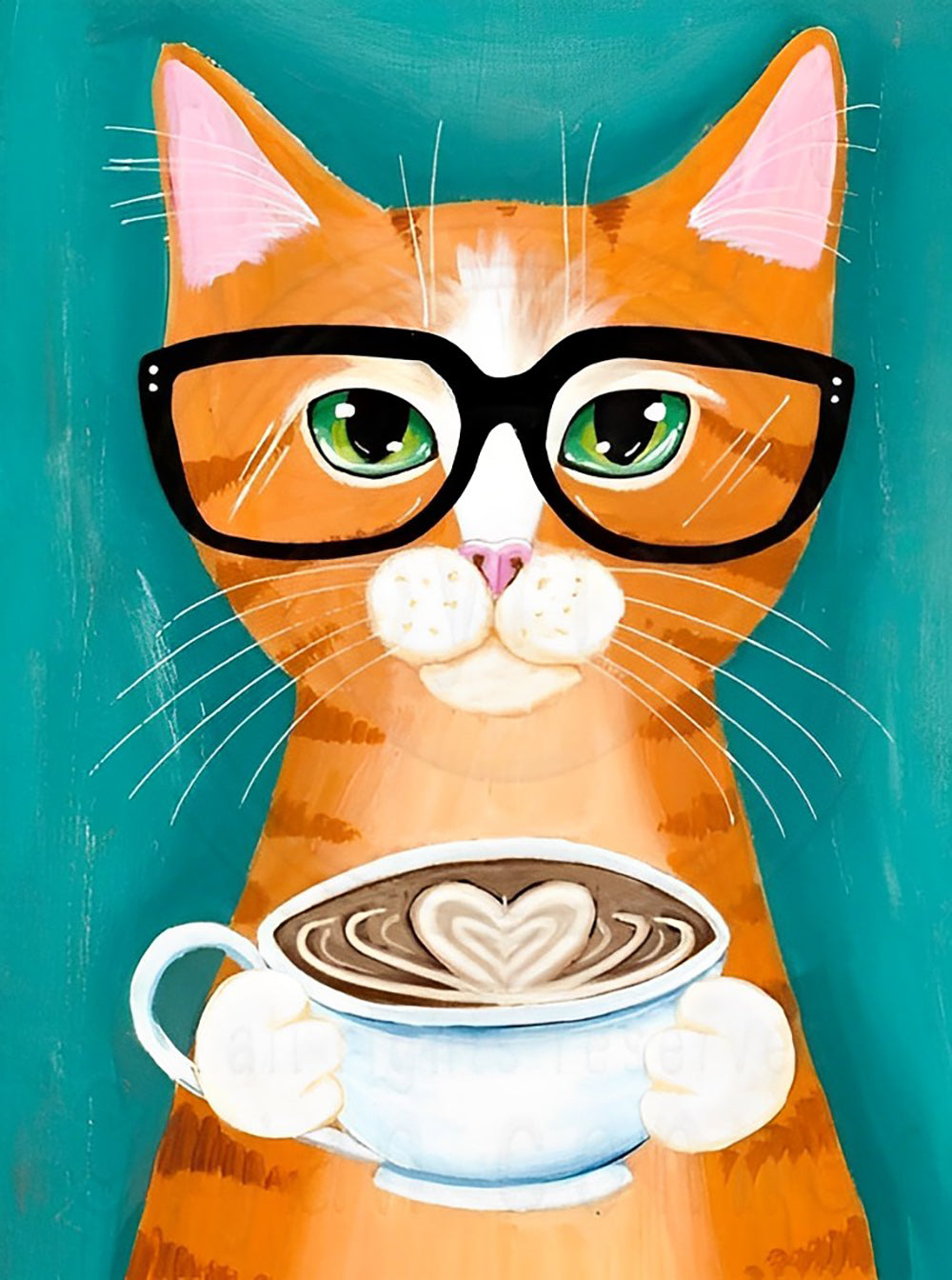 Een Kat met een Bril die een Koffie Vasthoudt Diamond Painting