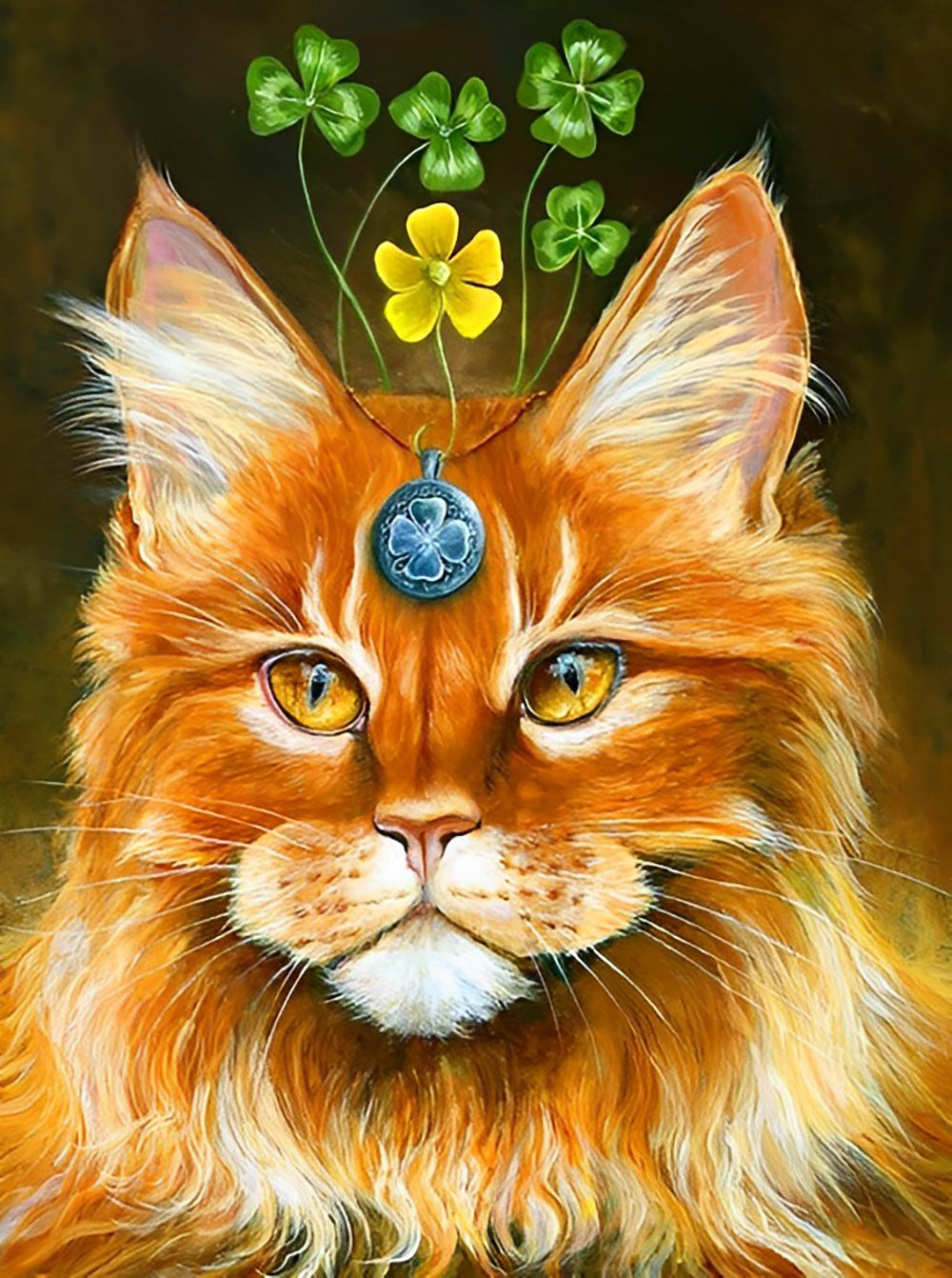 Een Kat met een Klavertjevier als Versiering Diamond Painting