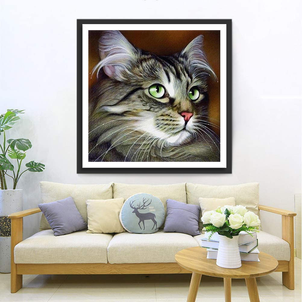 Een Kat met Groene Ogen Diamond Painting