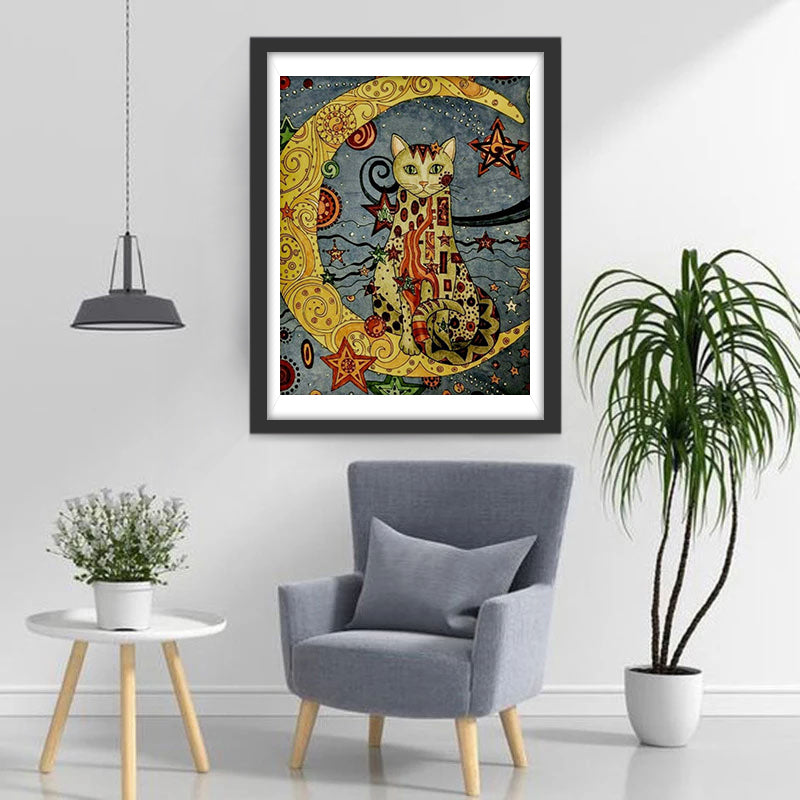 Een Kat op de Maan Diamond Painting