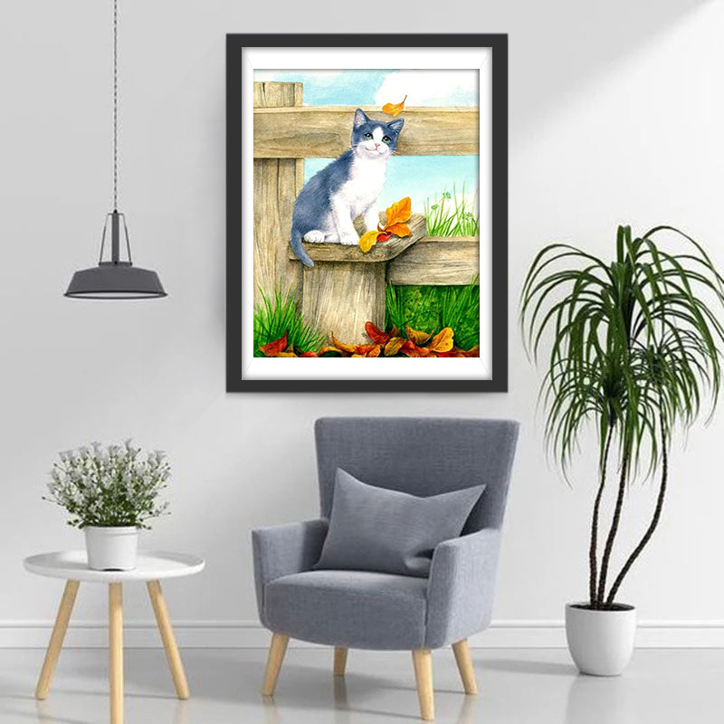 Een Kat op een Hek Diamond Painting