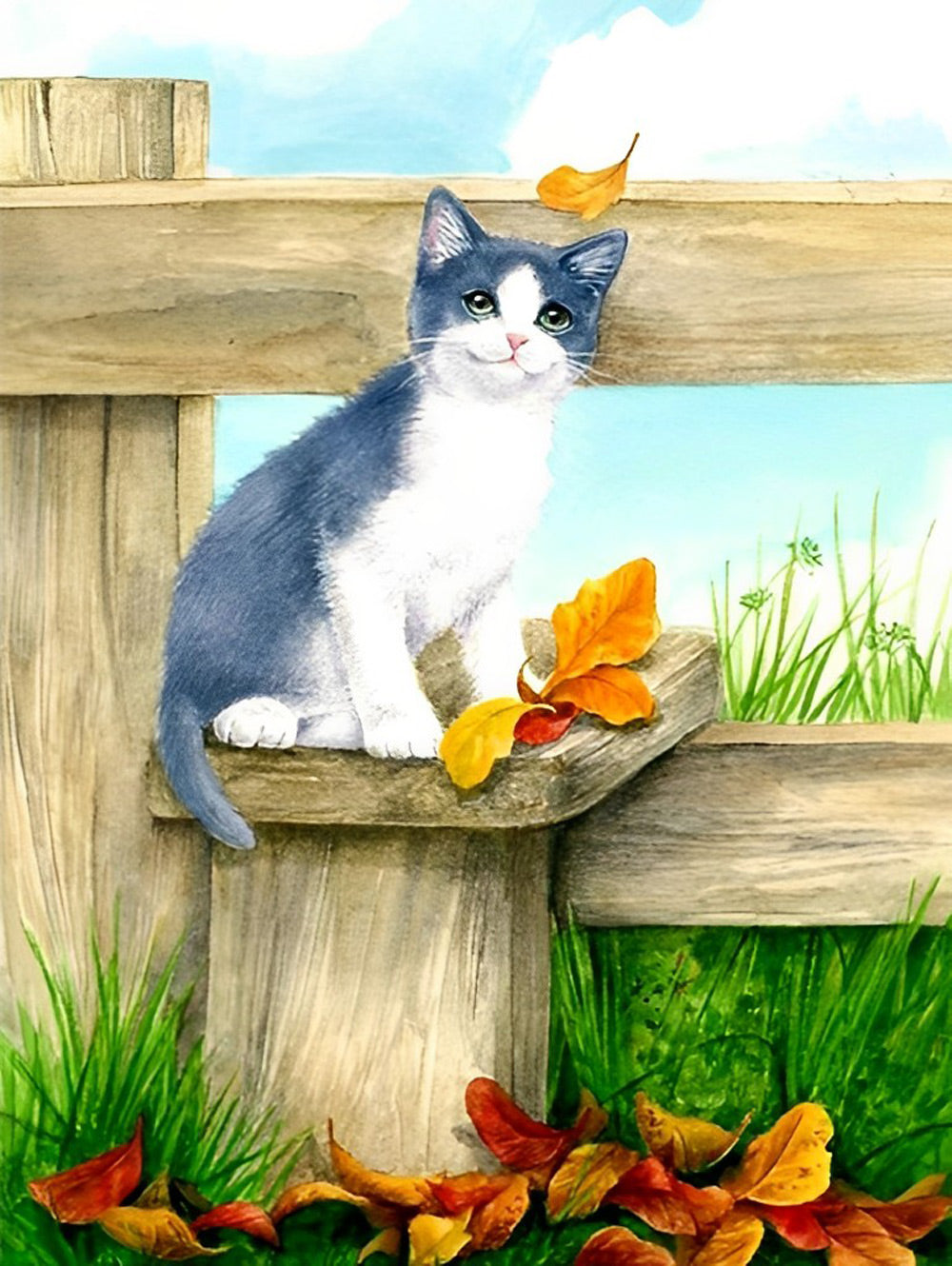 Een Kat op een Hek Diamond Painting