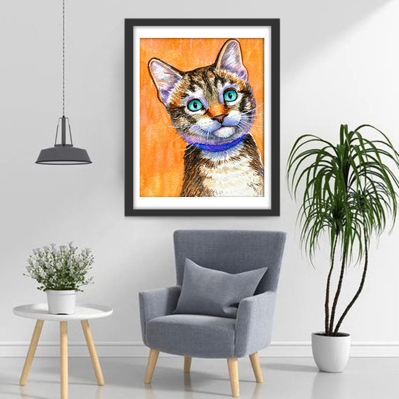 Een Kat op een Oranje Achtergrond Diamond Painting