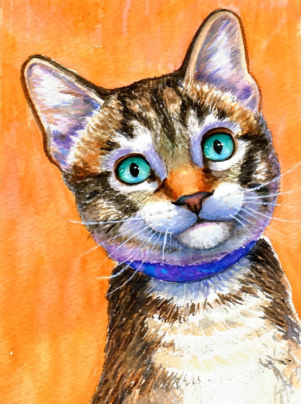 Een Kat op een Oranje Achtergrond Diamond Painting