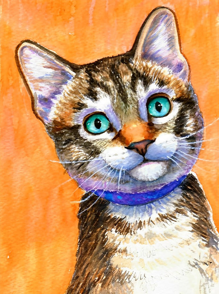 Een Kat op een Oranje Achtergrond Diamond Painting