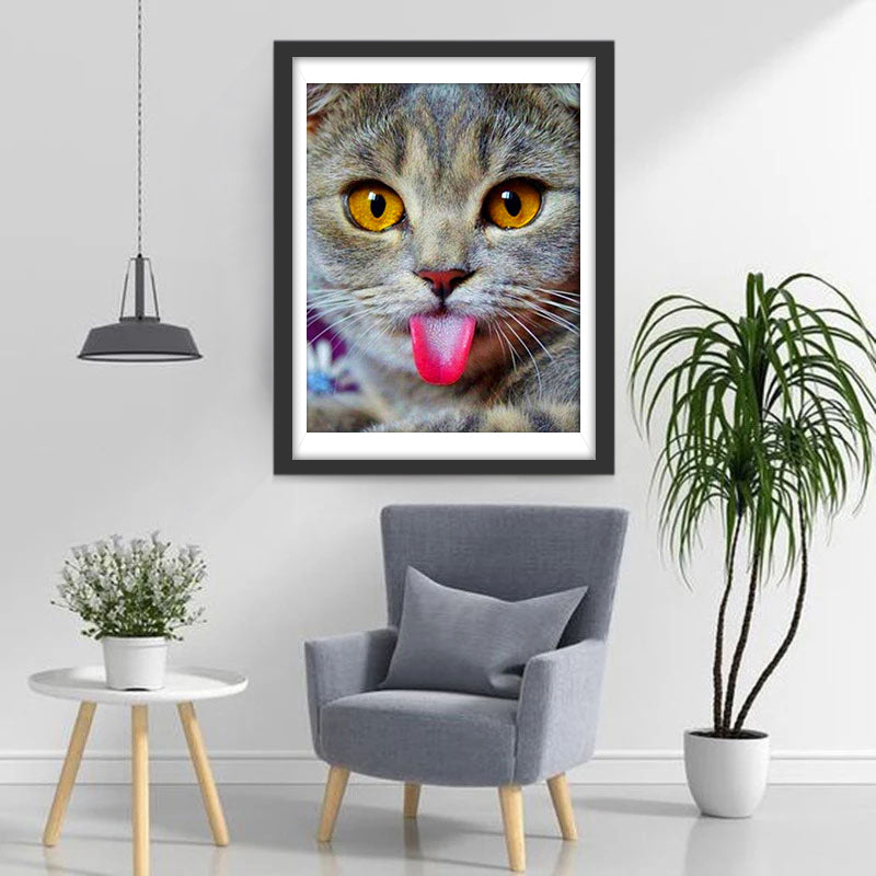 Een Kat Steekt zijn Tong uit Diamond Painting