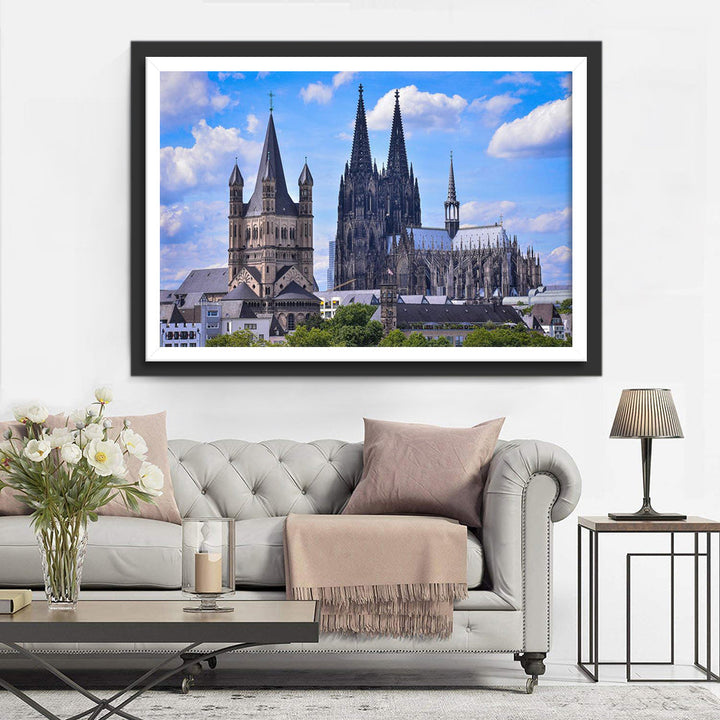 Een Kerk onder een Blauwe Hemel Diamond Painting