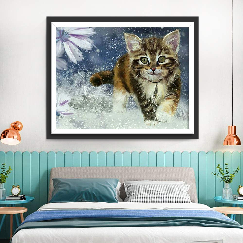 Een Kitten in de Sneeuw Diamond Painting