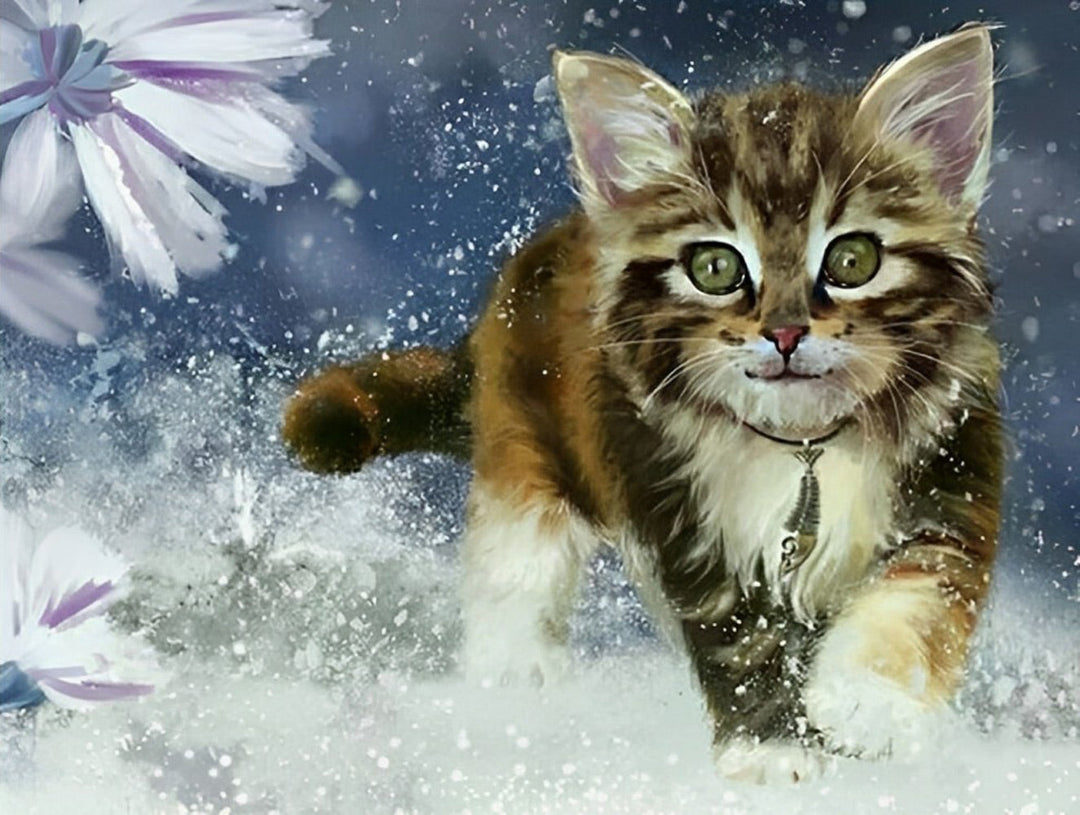 Een Kitten in de Sneeuw Diamond Painting
