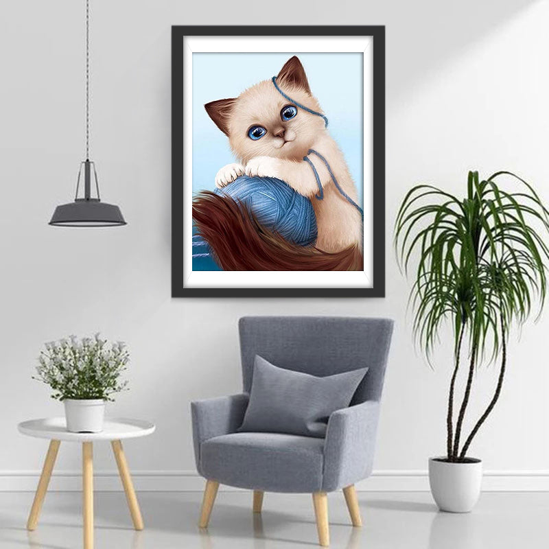Een Kitten Speelt met een Bolletje Garen Diamond Painting