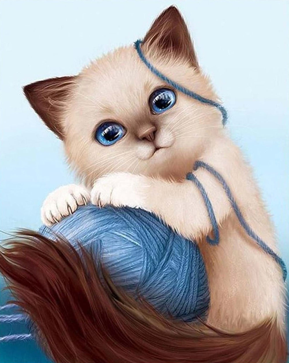 Een Kitten Speelt met een Bolletje Garen Diamond Painting