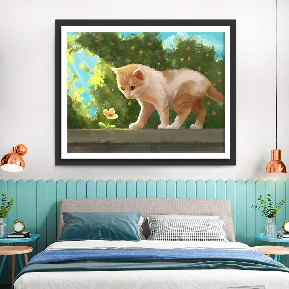Een Klein Bloemetje en een Poesje Diamond Painting