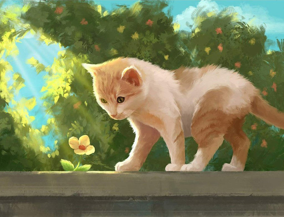 Een Klein Bloemetje en een Poesje Diamond Painting