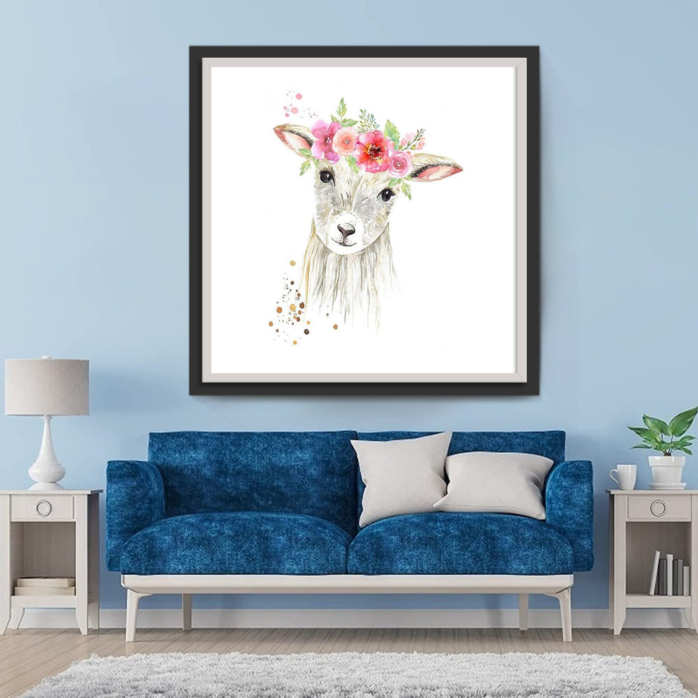 Een Klein Hertje met een Roze Krans Diamond Painting