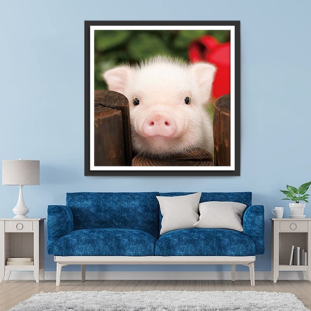 Een Klein Varkentje voor het Hek Diamond Painting