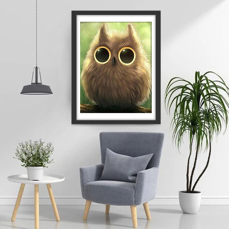 Een Kleine Bruine Uil met Grote Ogen Diamond Painting