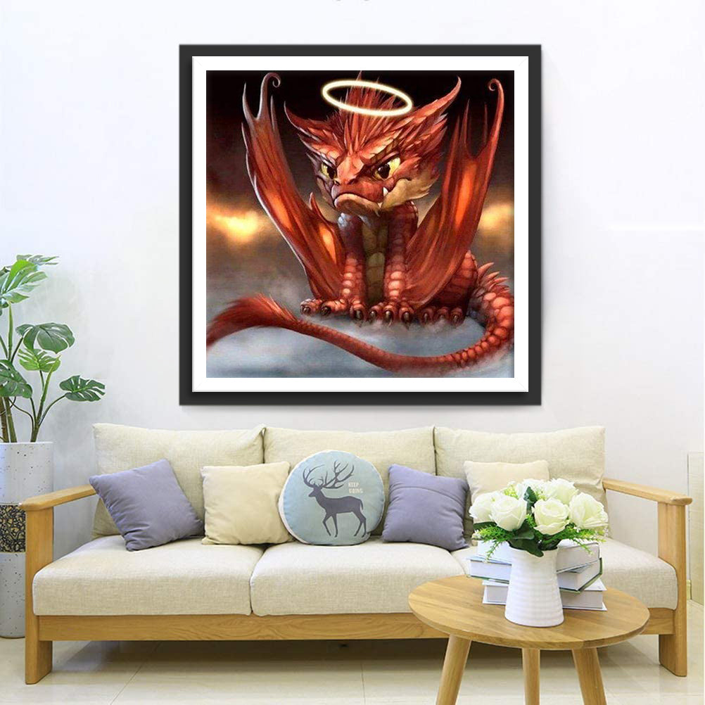 Een Kleine Draak met een Lichtcirkel boven zijn Hoofd Diamond Painting
