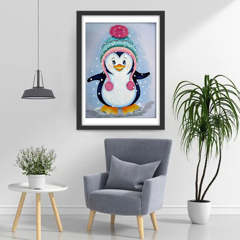 Een Kleine Pinguïn met een Wollen Muts Diamond Painting