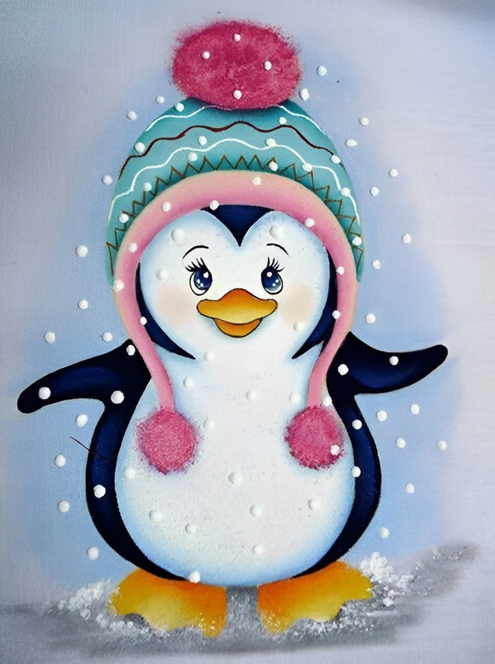 Een Kleine Pinguïn met een Wollen Muts Diamond Painting