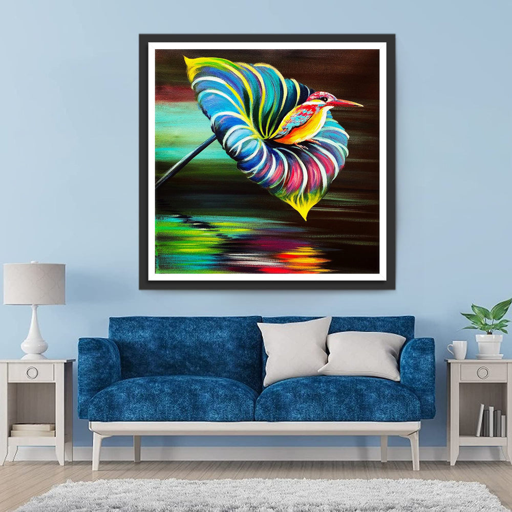 Een Kleurrijk Blad en een Vogel Diamond Painting