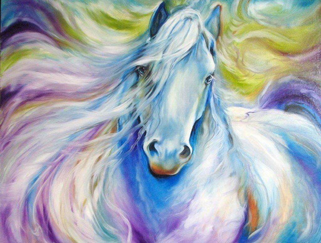 Een Kleurrijk Langharig Paard Diamond Painting