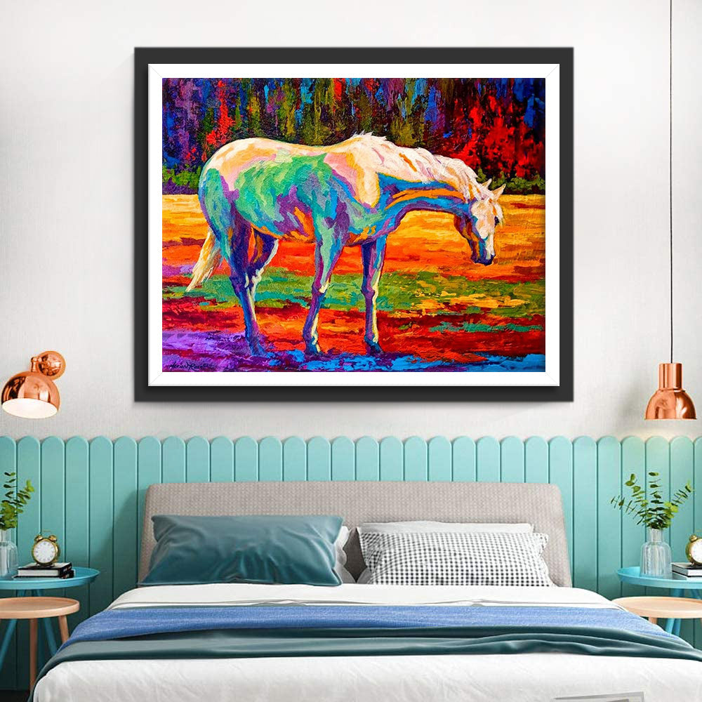 Een Kleurrijk Paard in een Kleurrijke Bosbeek Diamond Painting