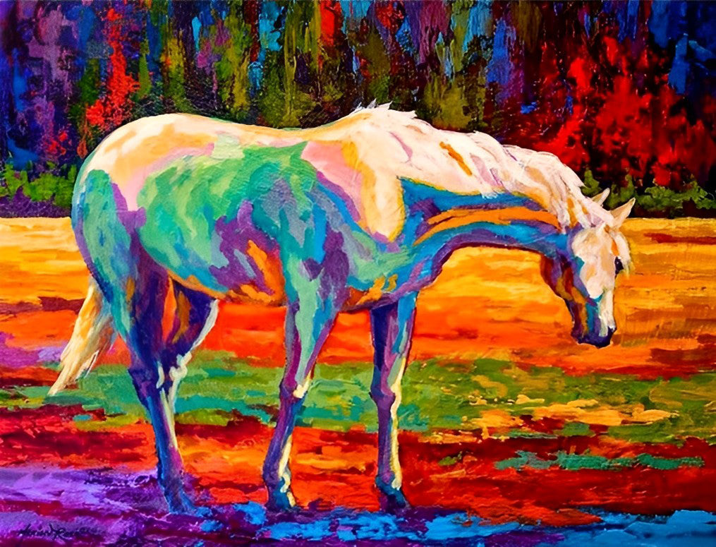 Een Kleurrijk Paard in een Kleurrijke Bosbeek Diamond Painting