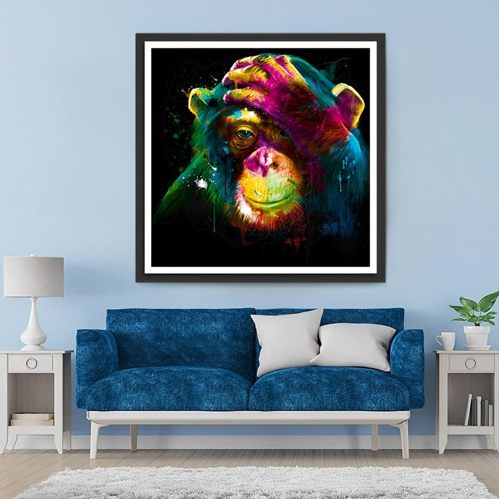 Een Kleurrijke Aap Raakt zijn Hoofd aan Diamond Painting