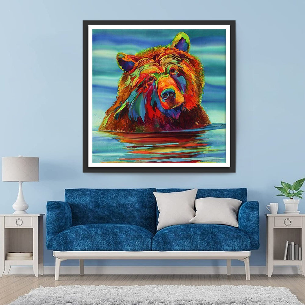 Een Kleurrijke Beer in de Rivier Diamond Painting
