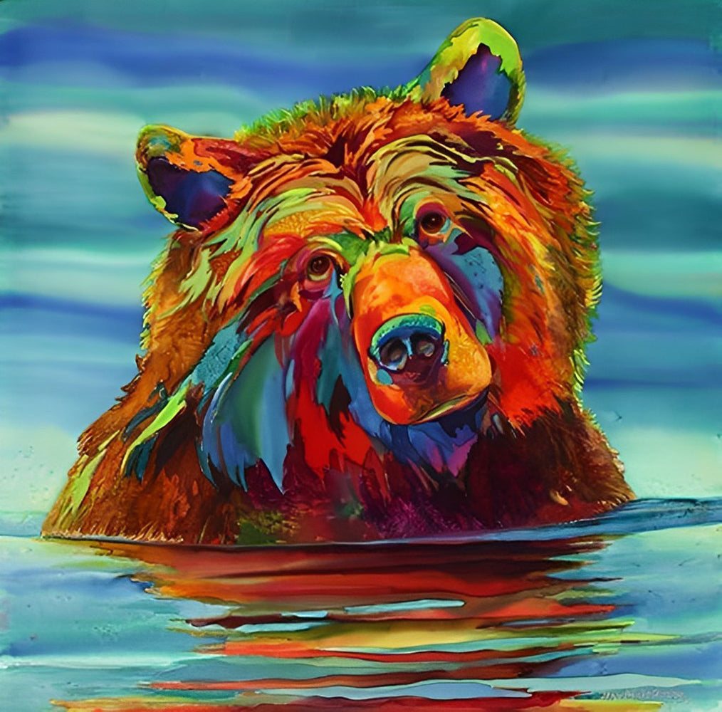 Een Kleurrijke Beer in de Rivier Diamond Painting