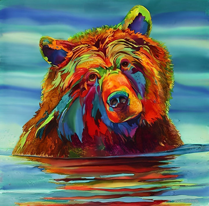 Een Kleurrijke Beer in de Rivier Diamond Painting