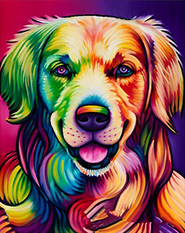 Een Kleurrijke Golden Retriever Diamond Painting