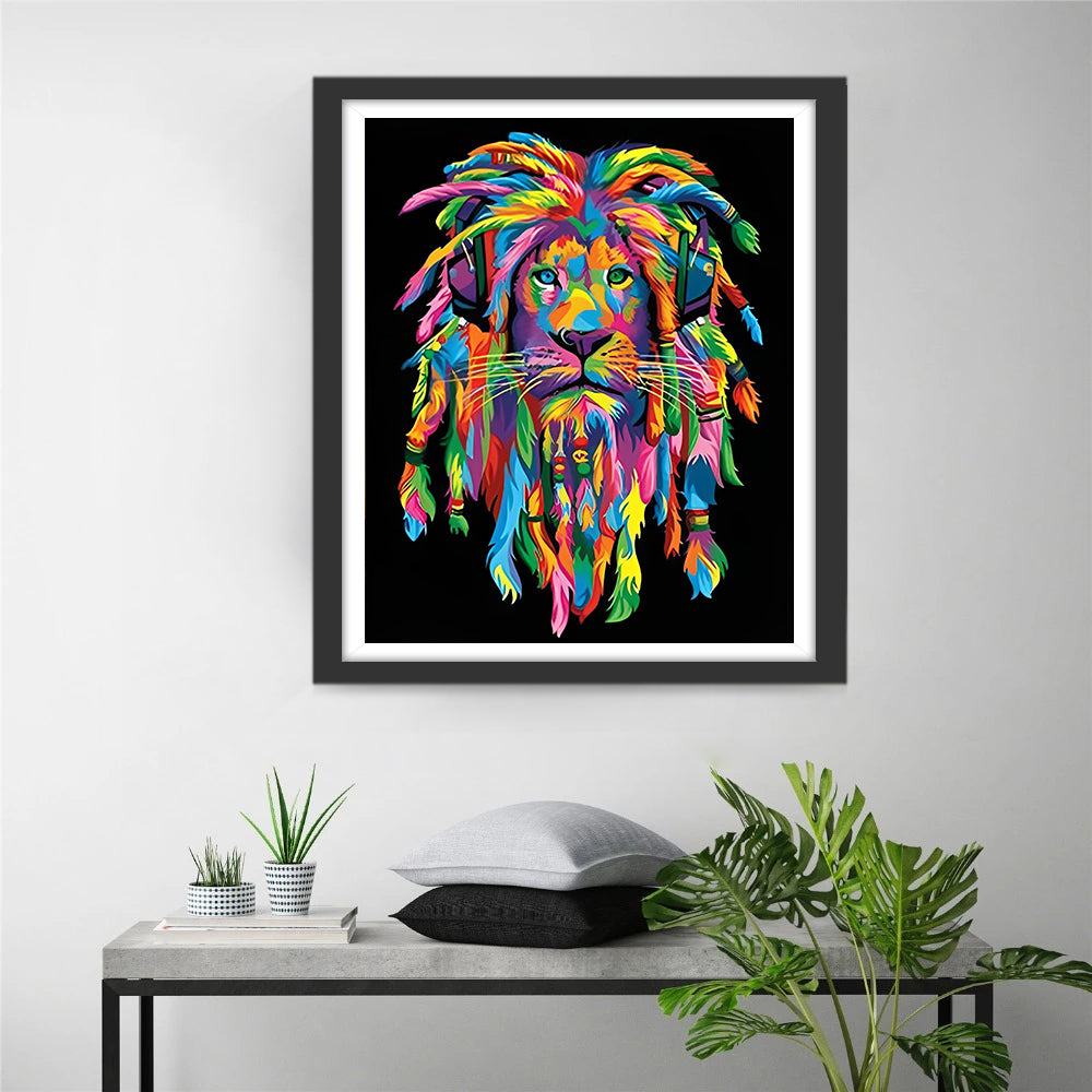 Een Kleurrijke Leeuw met Gevlochten Vacht Diamond Painting