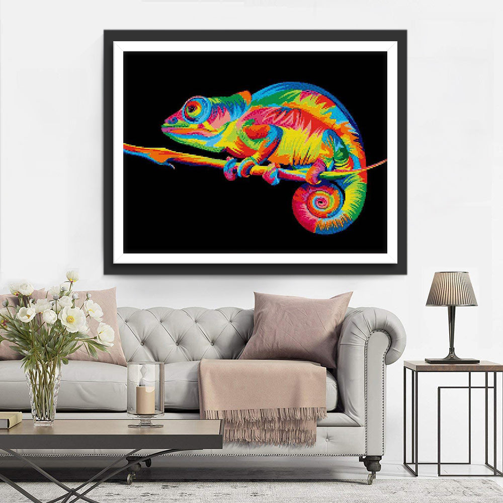Een Kleurrijke Leguaan op een Boom Diamond Painting