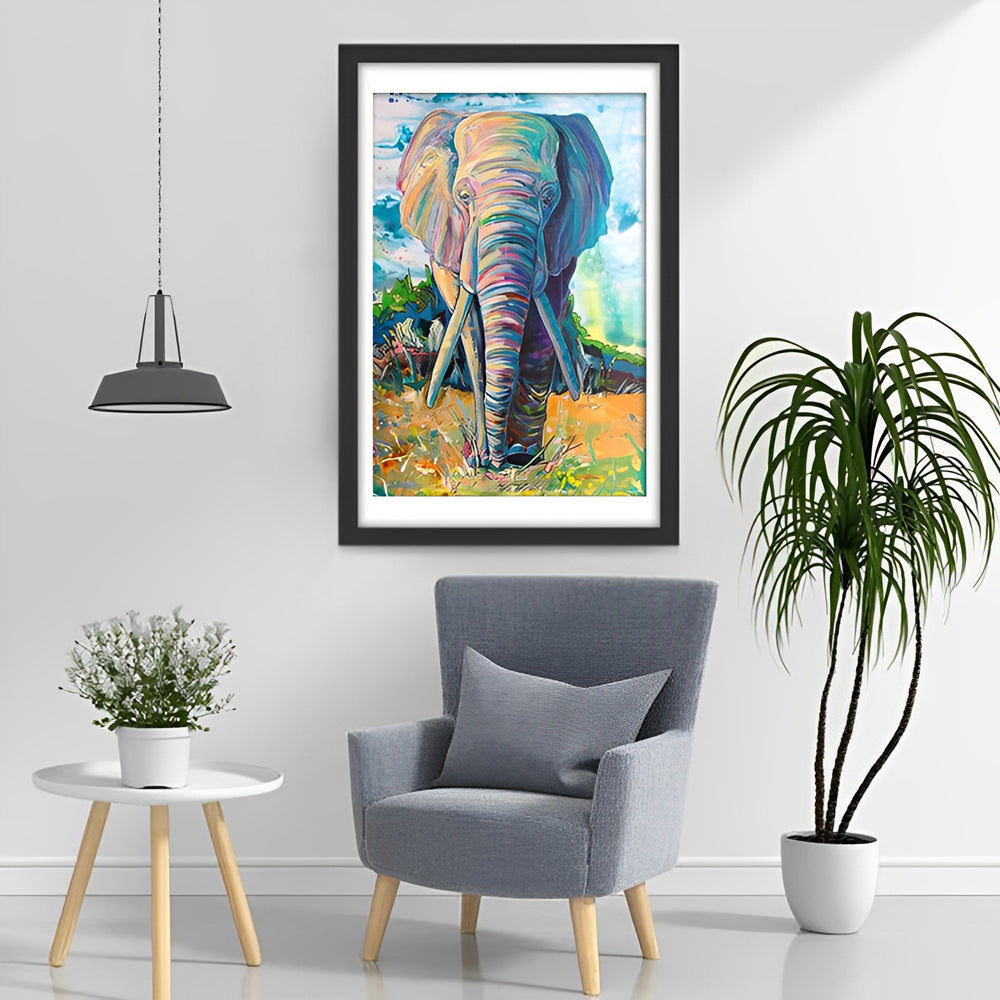 Een Kleurrijke Olifant in de Weide Diamond Painting