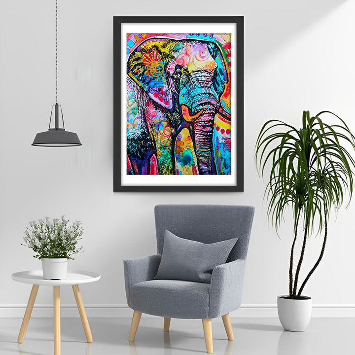 Een Kleurrijke Olifant met Graffiti Diamond Painting