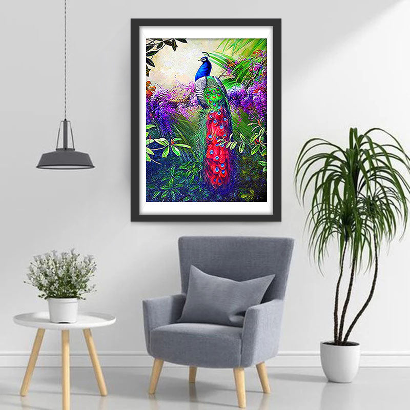 Een Kleurrijke Pauw in de Struik Diamond Painting