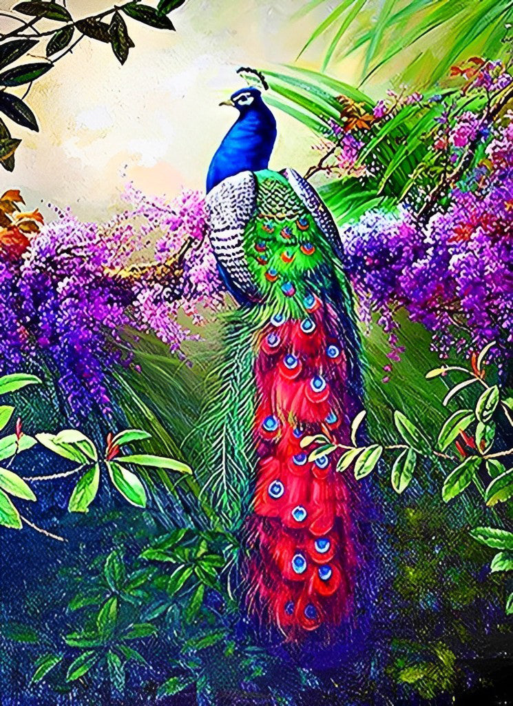 Een Kleurrijke Pauw in de Struik Diamond Painting