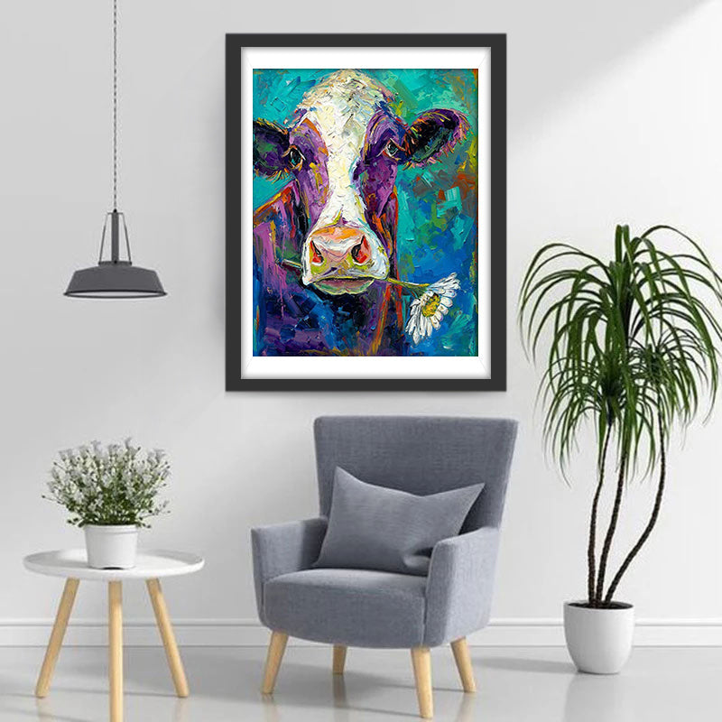 Een Koe met een Madeliefje in haar Bek Diamond Painting