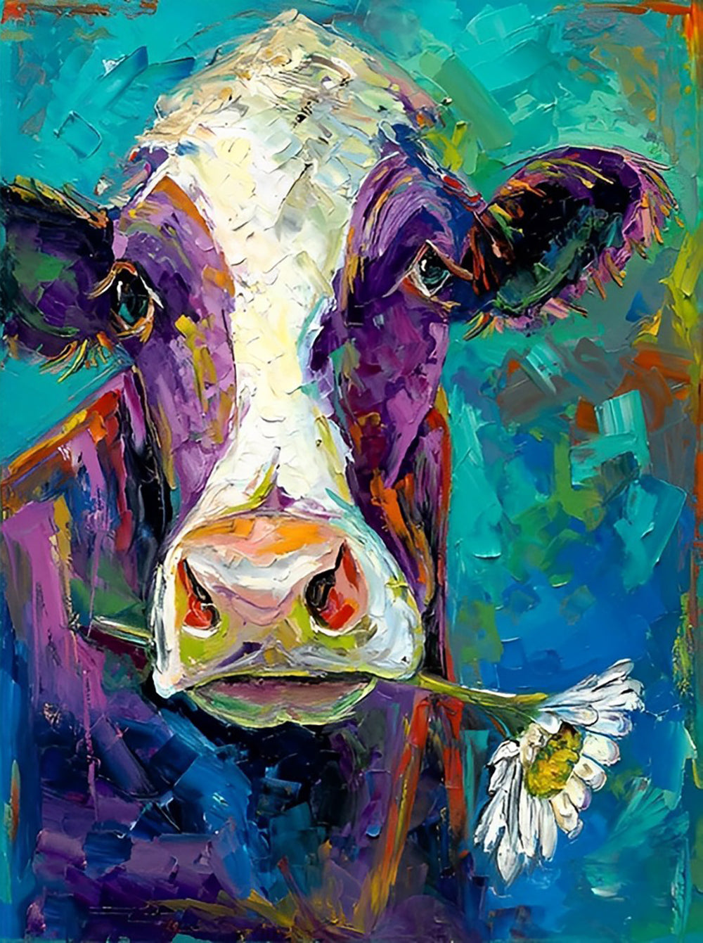 Een Koe met een Madeliefje in haar Bek Diamond Painting