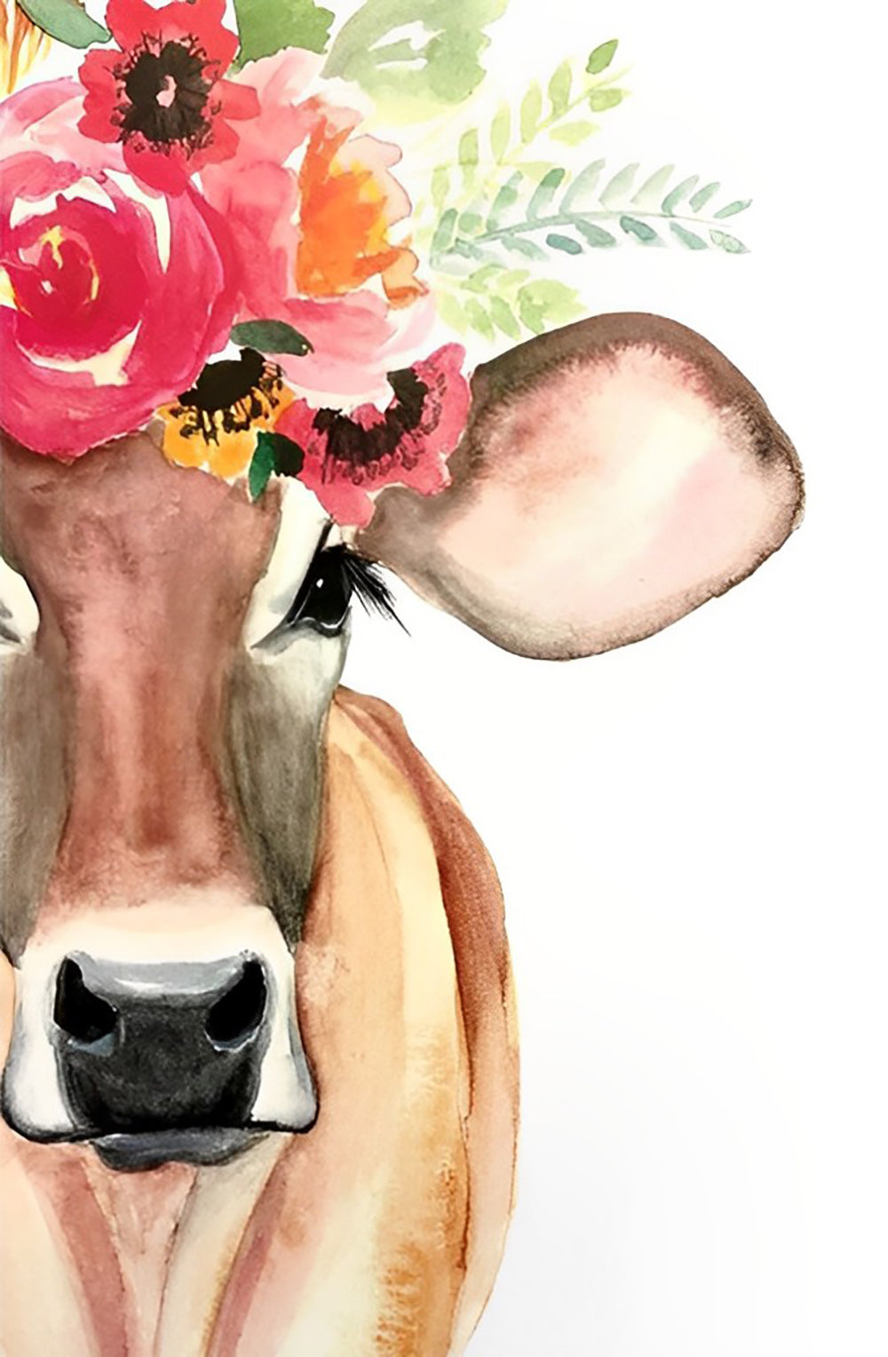 Een Koe met Roze Bloemen op haar Kop Diamond Painting