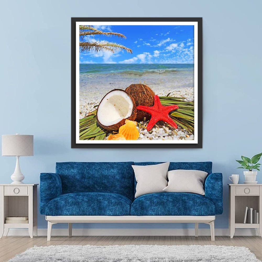 Een Kokosnoot op het Strand Diamond Painting