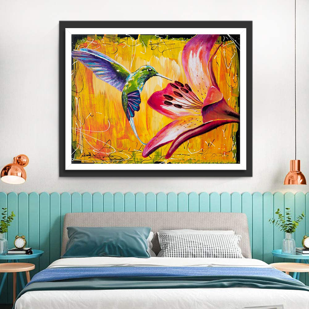 Een Kolibrie op een Lelie Diamond Painting