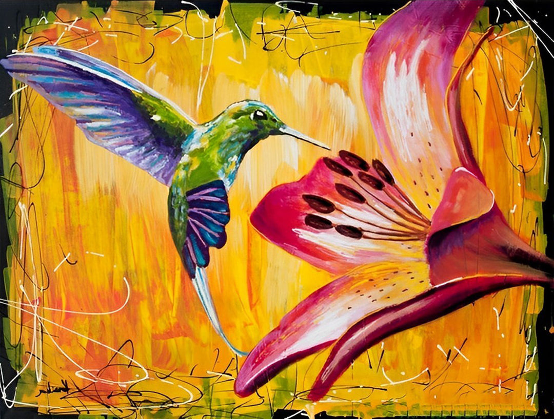 Een Kolibrie op een Lelie Diamond Painting