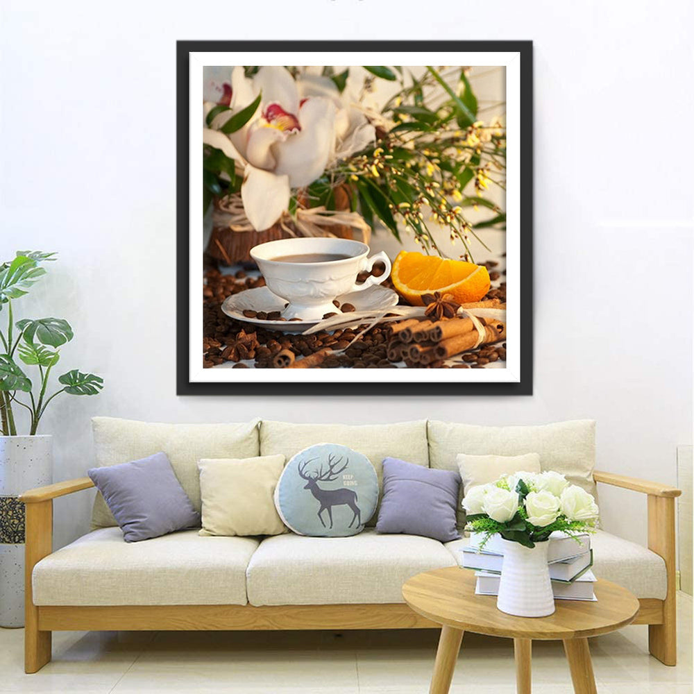 Een Kopje Koffie tussen Geurende Specerijen Diamond Painting