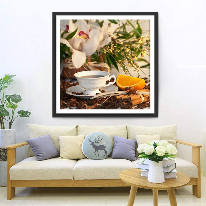 Een Kopje Koffie tussen Geurende Specerijen Diamond Painting