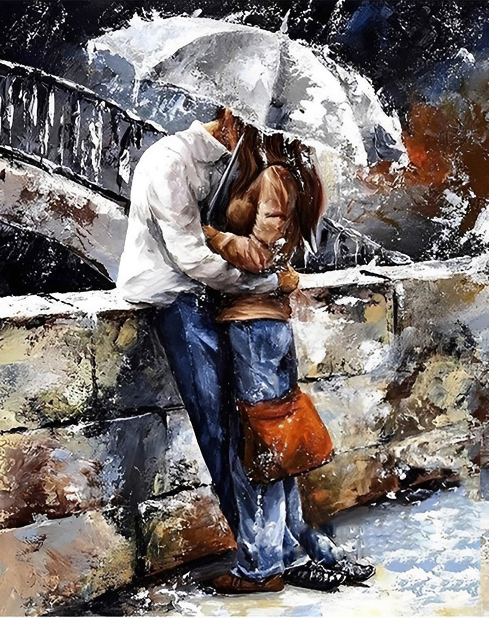 Een Koppel Beschermt zich tegen de Regen met een Paraplu Diamond Painting