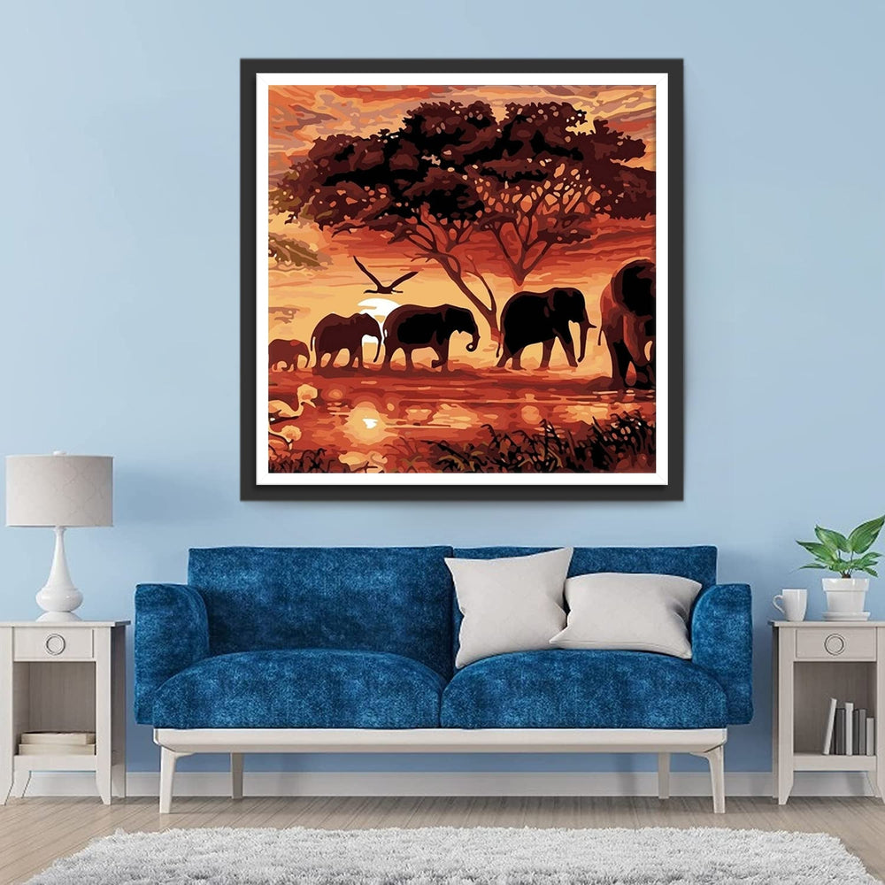 Een Kudde Olifanten en een Adelaar Diamond Painting