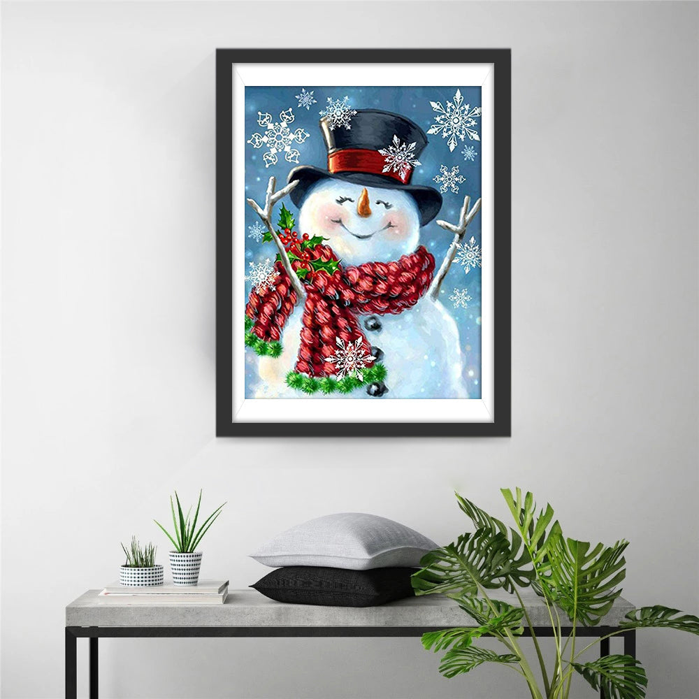 Een Lachende Sneeuwpop met Muts en Sjaal Diamond Painting