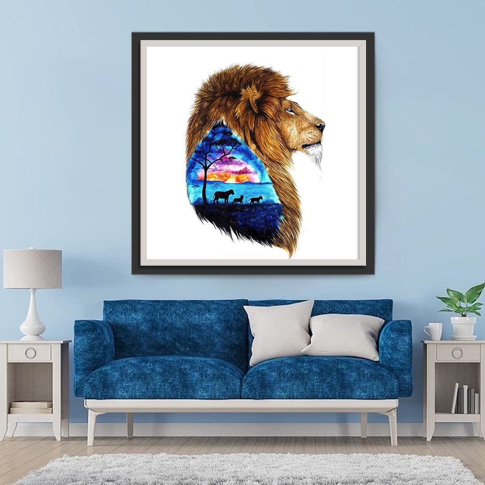 Een Leeuw aan de Zijkant en de Leeuwen aan de Kust Diamond Painting